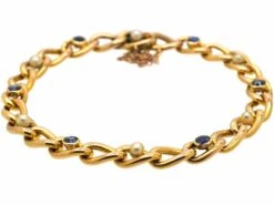 French Early 20th Century 18ct Gold, Sapphire & Natural Pearl Bracelet -Antique Jewellery Company DSC01701 scaled 1