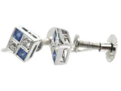 Art Deco Diamond & Sapphire Diamond Shaped Earrings -Antique Jewellery Company DSC01706
