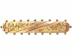 Victorian 9ct Three Colour Gold Bar Brooch With Floral Motifs