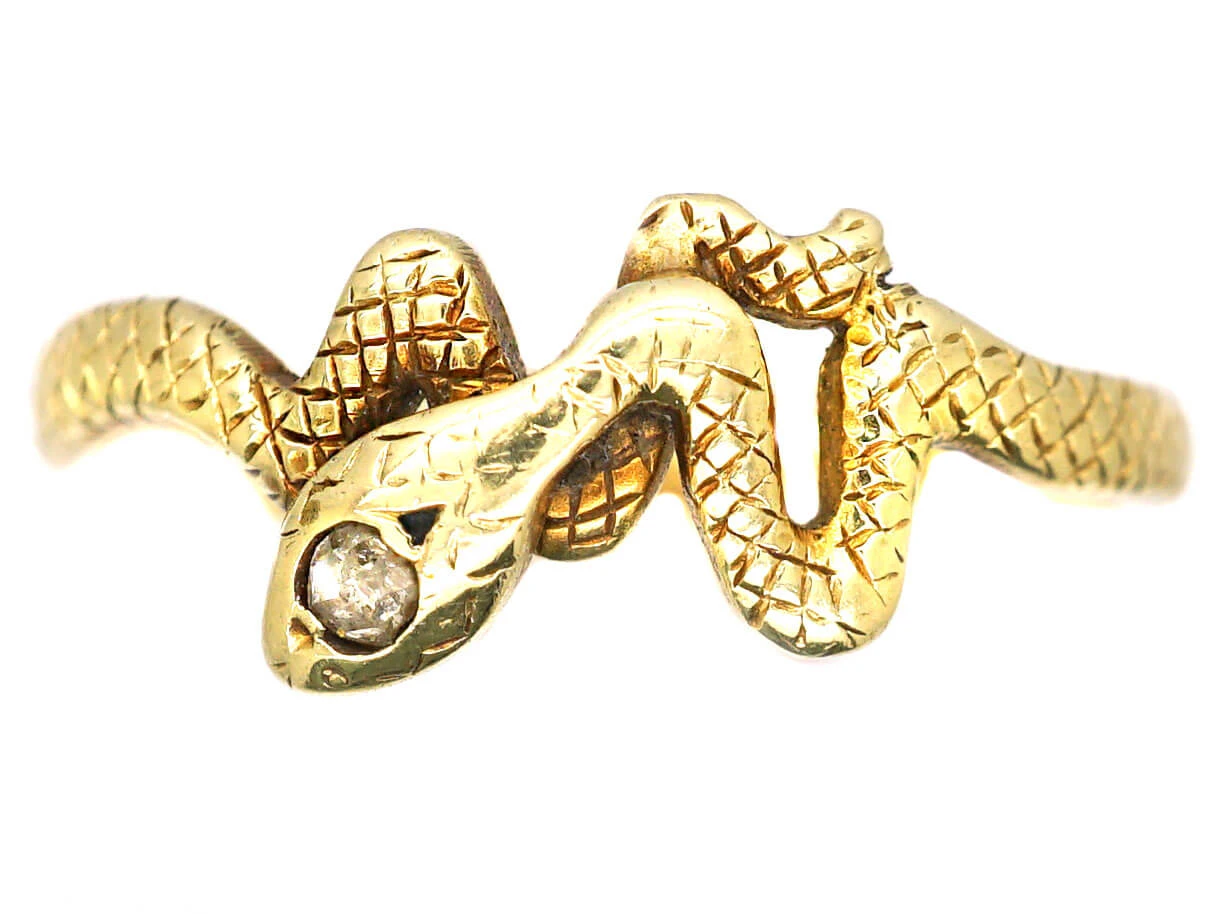 Early 20th Century Snake Ring With A Diamond In His Head 3 Early 20th Century Snake Ring With A Diamond In His Head