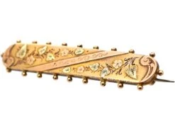 Victorian 9ct Three Colour Gold Bar Brooch With Floral Motifs 6 Victorian 9ct Three Colour Gold Bar Brooch With Floral Motifs -Antique Jewellery Company DSC01712 scaled 1