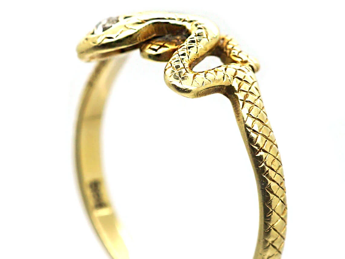 Early 20th Century Snake Ring With A Diamond In His Head 4 Early 20th Century Snake Ring With A Diamond In His Head - Image 2