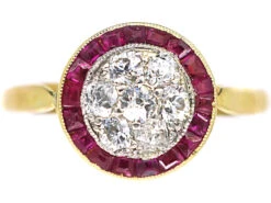 Art Deco 18ct Gold & Platinum, Ruby & Diamond Target Ring