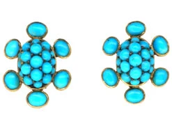 Edwardian Gold & Turquoise Cluster Earrings