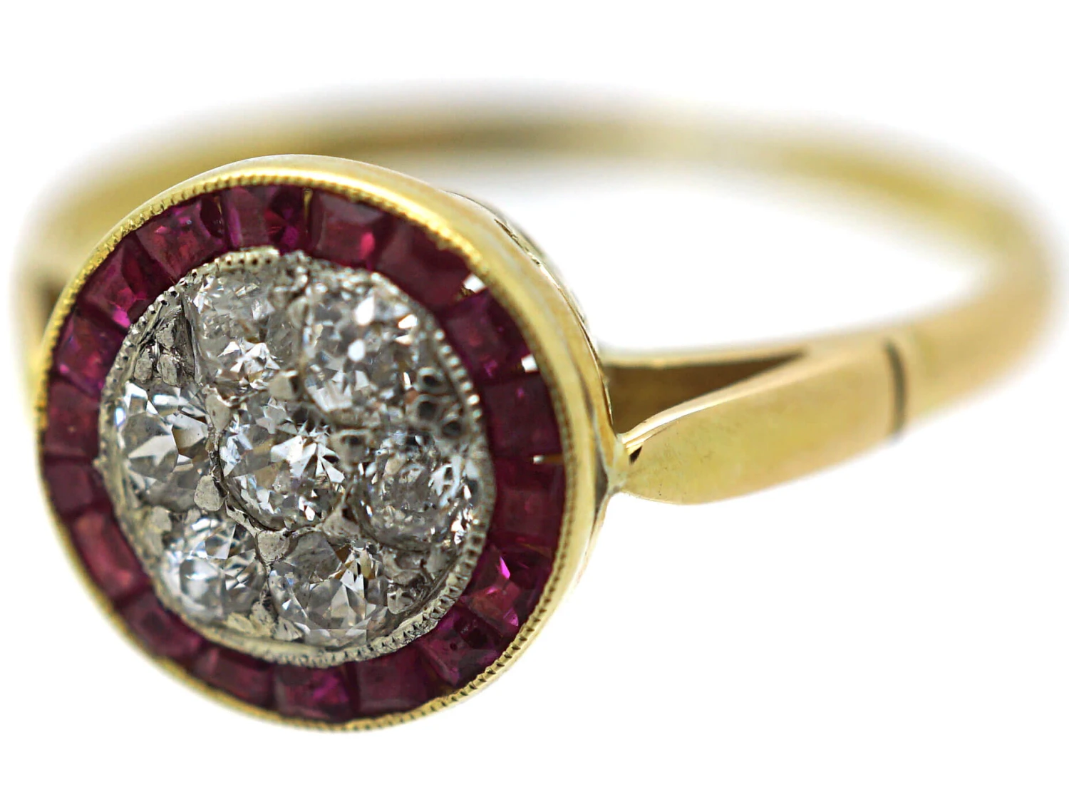 Art Deco 18ct Gold & Platinum, Ruby & Diamond Target Ring 8 Art Deco 18ct Gold & Platinum, Ruby & Diamond Target Ring - Image 6