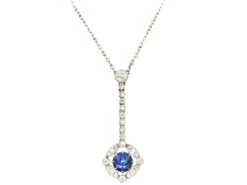 Edwardian Platinum, Diamond & Sapphire Drop Necklace In Original Case
