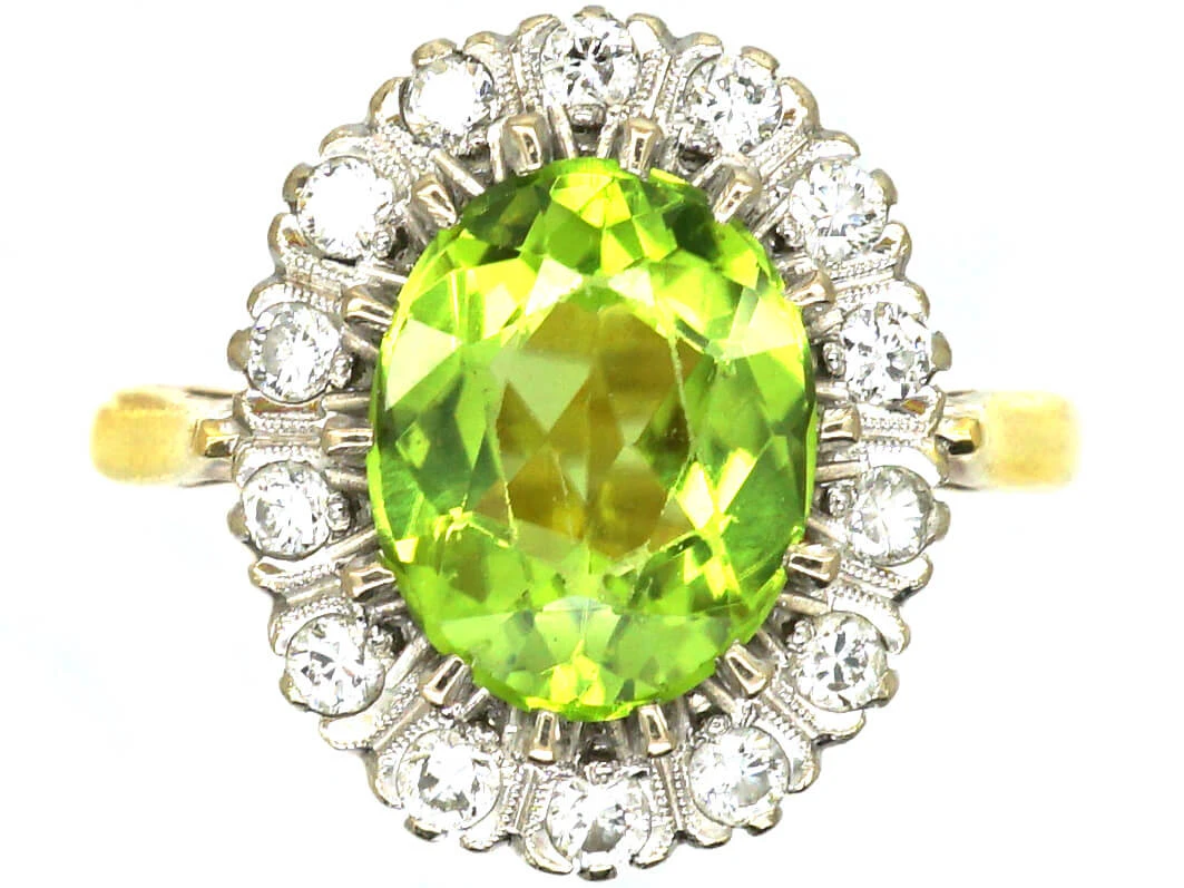 18ct Gold Cluster Ring Set With A Peridot Surrounded By Diamonds 3 18ct Gold Cluster Ring Set With A Peridot Surrounded By Diamonds