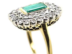 Early 20th Century 18ct Gold & Platinum, Emerald & Diamond Rectangular Cluster Ring -Antique Jewellery Company DSC01841 copy