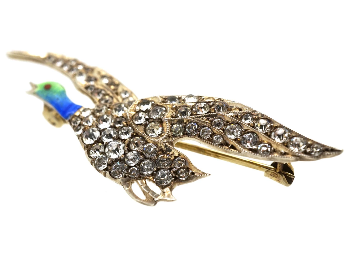 Edwardian Silver, Paste & Enamel Flying Duck Brooch 6 Edwardian Silver, Paste & Enamel Flying Duck Brooch - Image 4