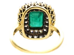 Early 20th Century 18ct Gold & Platinum, Emerald & Diamond Rectangular Cluster Ring -Antique Jewellery Company DSC01854 copy