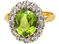 18ct Gold Cluster Ring Set With A Peridot Surrounded By Diamonds 15 18ct Gold Cluster Ring Set With A Peridot Surrounded By Diamonds -Antique Jewellery Company DSC01857