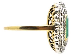 Early 20th Century 18ct Gold & Platinum, Emerald & Diamond Rectangular Cluster Ring -Antique Jewellery Company DSC01865 copy