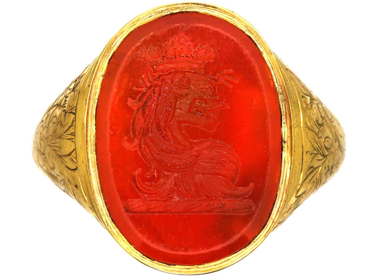 Georgian 18ct Gold Ring Set With A Carnelian With Intaglio Of A Lion’s Head & Coronet 3 Georgian 18ct Gold Ring Set With A Carnelian With Intaglio Of A Lion’s Head & Coronet
