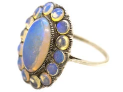 Silver Arts & Crafts Oval Ring Set With Water Opals -Antique Jewellery Company DSC01870