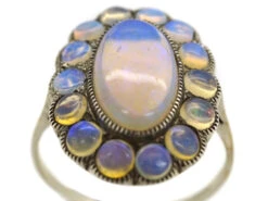 Silver Arts & Crafts Oval Ring Set With Water Opals -Antique Jewellery Company DSC01872