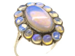 Silver Arts & Crafts Oval Ring Set With Water Opals -Antique Jewellery Company DSC01874