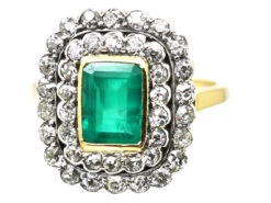 Early 20th Century 18ct Gold & Platinum, Emerald & Diamond Rectangular Cluster Ring -Antique Jewellery Company DSC01874 copy