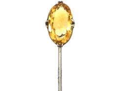 Victorian Silver Tie Pin Set With An Oval Faceted Citrine