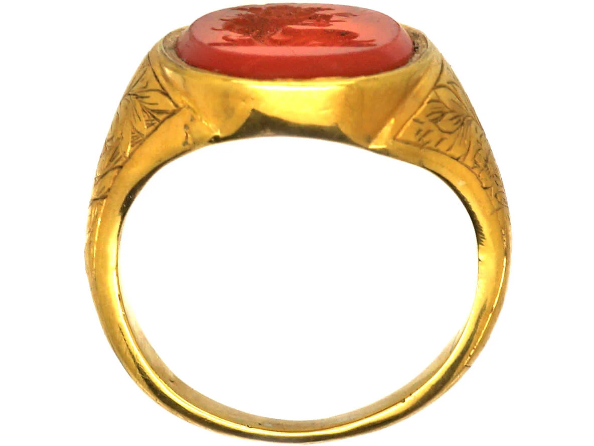 Georgian 18ct Gold Ring Set With A Carnelian With Intaglio Of A Lion’s Head & Coronet 4 Georgian 18ct Gold Ring Set With A Carnelian With Intaglio Of A Lion’s Head & Coronet - Image 2