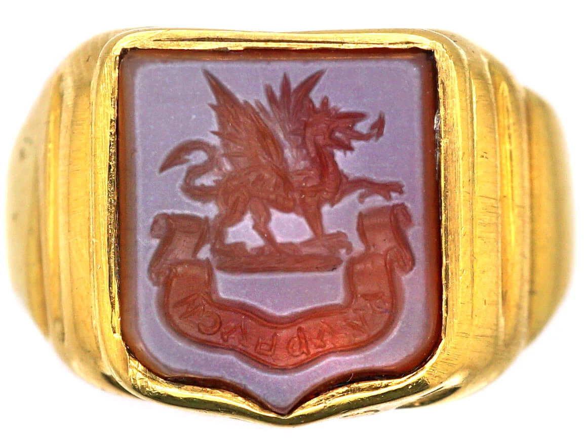 Victorian 18ct Gold Signet Ring With Carnelian Intaglio With A Welsh Dragon 3 Victorian 18ct Gold Signet Ring With Carnelian Intaglio With A Welsh Dragon