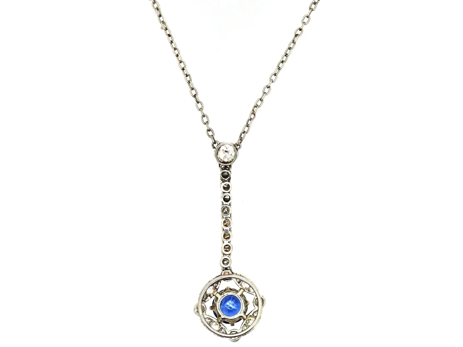 Edwardian Platinum, Diamond & Sapphire Drop Necklace In Original Case 5 Edwardian Platinum, Diamond & Sapphire Drop Necklace In Original Case - Image 3