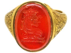 Georgian 18ct Gold Ring Set With A Carnelian With Intaglio Of A Lion’s Head & Coronet 13 Georgian 18ct Gold Ring Set With A Carnelian With Intaglio Of A Lion’s Head & Coronet -Antique Jewellery Company DSC01899 1