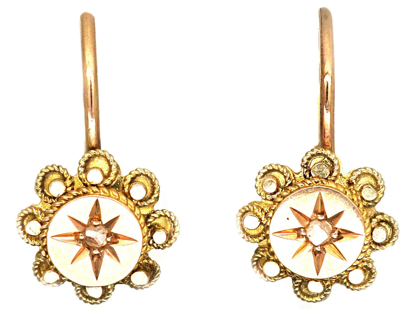 Victorian 9ct Gold Earrings Set With A Rose Diamond 3 Victorian 9ct Gold Earrings Set With A Rose Diamond