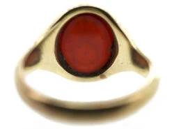 9ct Gold & Carnelian Intaglio Of A Crest Signet Ring -Antique Jewellery Company DSC01925