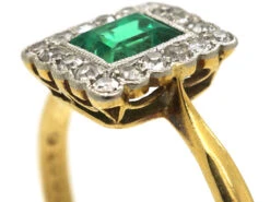 Art Deco 18ct Gold & Platinum, Emerald & Diamond Rectangular Shaped Ring -Antique Jewellery Company DSC01926