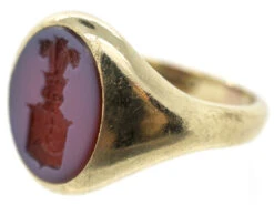 9ct Gold & Carnelian Intaglio Of A Crest Signet Ring -Antique Jewellery Company DSC01928