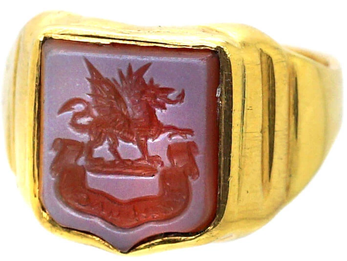 Victorian 18ct Gold Signet Ring With Carnelian Intaglio With A Welsh Dragon 9 Victorian 18ct Gold Signet Ring With Carnelian Intaglio With A Welsh Dragon - Image 7