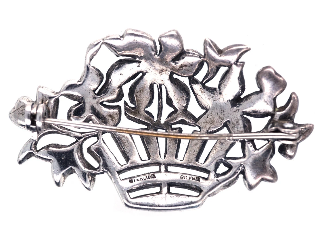 Art Deco Silver & Marcasite Flowers In Basket Brooch 7 Art Deco Silver & Marcasite Flowers In Basket Brooch - Image 5