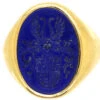 18ct Gold & Lapis Lazuli Signet Ring With Crest Intaglio 2 18ct Gold & Lapis Lazuli Signet Ring With Crest Intaglio -Antique Jewellery Company DSC01956 1