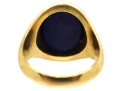 18ct Gold & Lapis Lazuli Signet Ring With Crest Intaglio -Antique Jewellery Company DSC01961