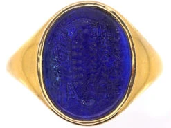 Early 20th Century 18ct Gold Signet Ring Set With Lapis With An Intaglio Of A Viking Boat