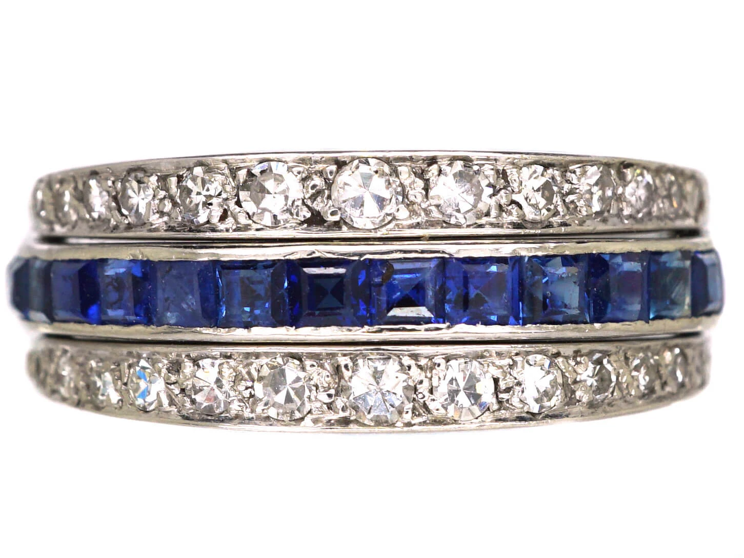 Art Deco 18ct White Gold Flip Over Ring Set With Diamonds, Sapphires & Rubies 4 Art Deco 18ct White Gold Flip Over Ring Set With Diamonds, Sapphires & Rubies - Image 2