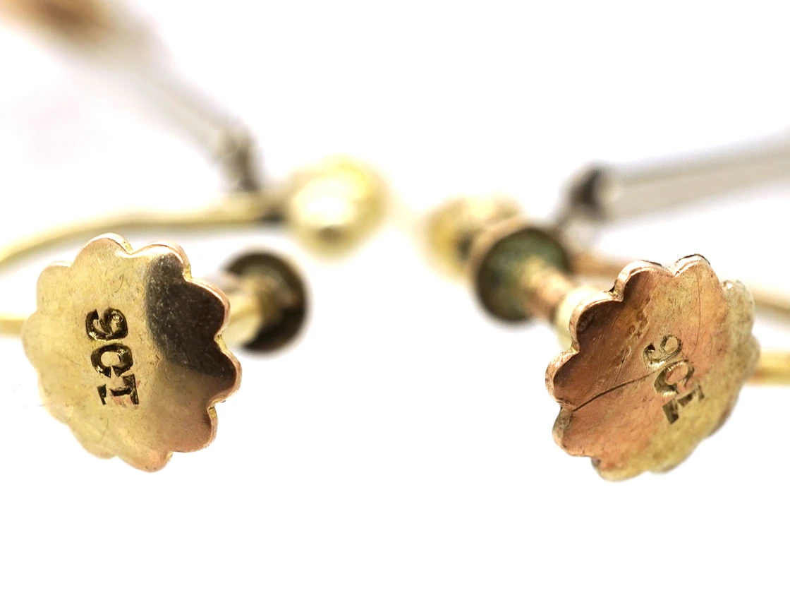 Art Deco Sapphire & Pearl Drop Earrings 4 Art Deco Sapphire & Pearl Drop Earrings - Image 2