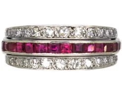 Art Deco 18ct White Gold Flip Over Ring Set With Diamonds, Sapphires & Rubies