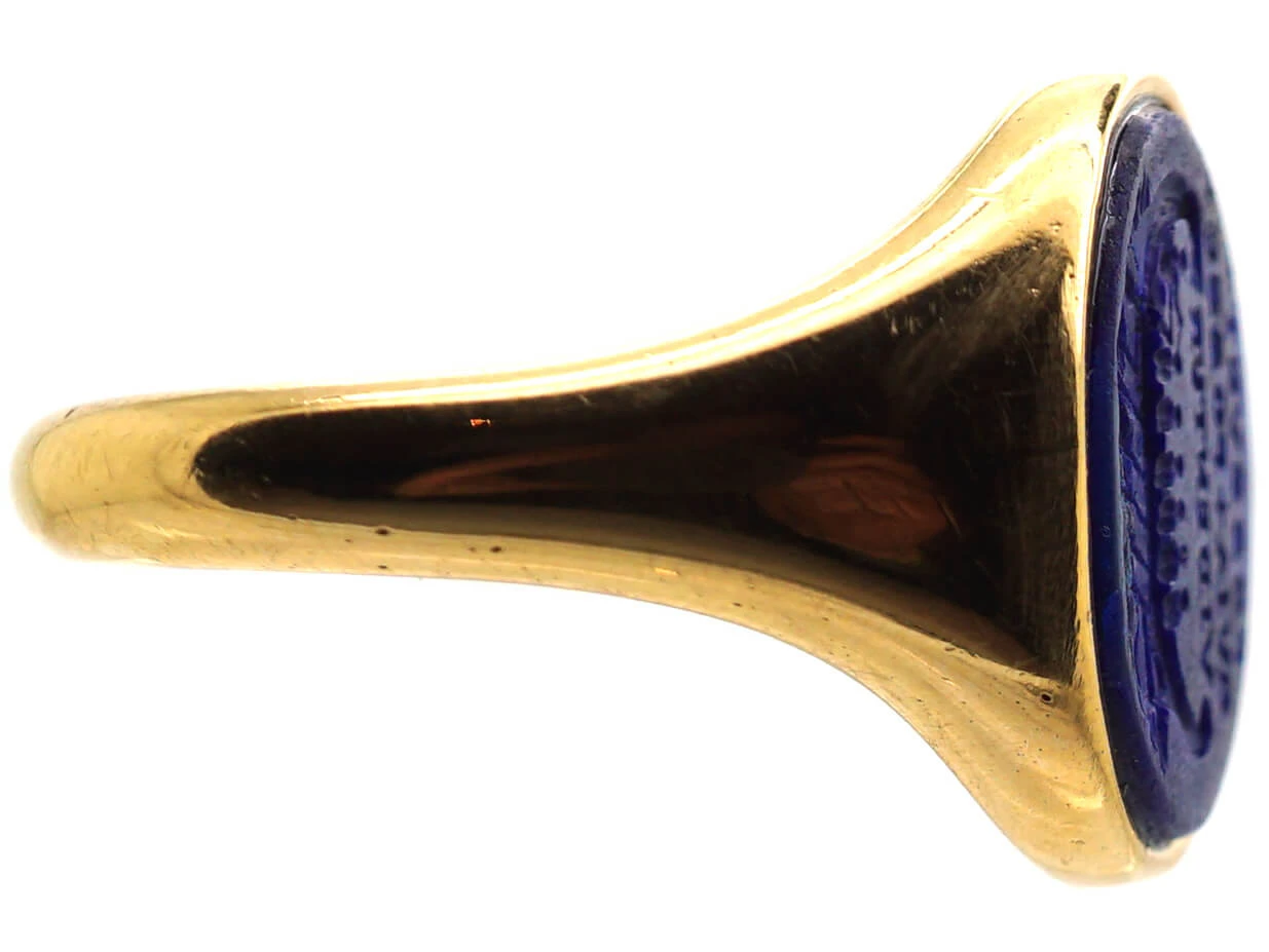 Early 20th Century 18ct Gold Signet Ring Set With Lapis With An Intaglio Of A Viking Boat 4 Early 20th Century 18ct Gold Signet Ring Set With Lapis With An Intaglio Of A Viking Boat - Image 2