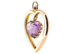 Edwardian 9ct Gold Heart Shaped Pendant With Heart Shaped Amethyst Drop 7 Edwardian 9ct Gold Heart Shaped Pendant With Heart Shaped Amethyst Drop -Antique Jewellery Company DSC01996 copy