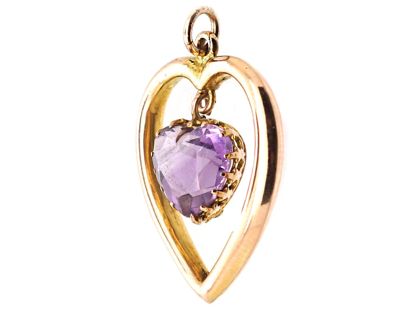 Edwardian 9ct Gold Heart Shaped Pendant With Heart Shaped Amethyst Drop 5 Edwardian 9ct Gold Heart Shaped Pendant With Heart Shaped Amethyst Drop - Image 3