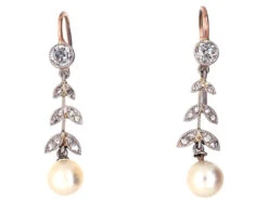 Edwardian Natural Pearl & Diamond Drop Earrings