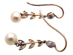 Edwardian Natural Pearl & Diamond Drop Earrings -Antique Jewellery Company DSC02006