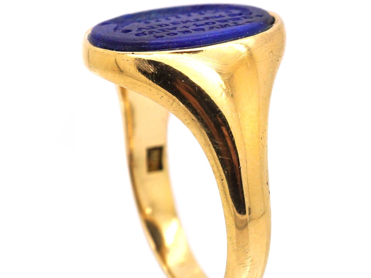 Early 20th Century 18ct Gold Signet Ring Set With Lapis With An Intaglio Of A Viking Boat 6 Early 20th Century 18ct Gold Signet Ring Set With Lapis With An Intaglio Of A Viking Boat - Image 4
