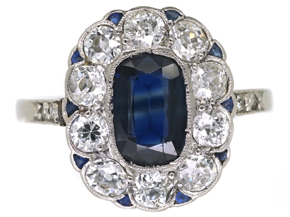 French Platinum, Sapphire & Diamond Oval Cluster Ring 3 French Platinum, Sapphire & Diamond Oval Cluster Ring