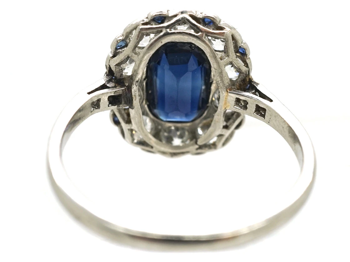 French Platinum, Sapphire & Diamond Oval Cluster Ring 7 French Platinum, Sapphire & Diamond Oval Cluster Ring - Image 5