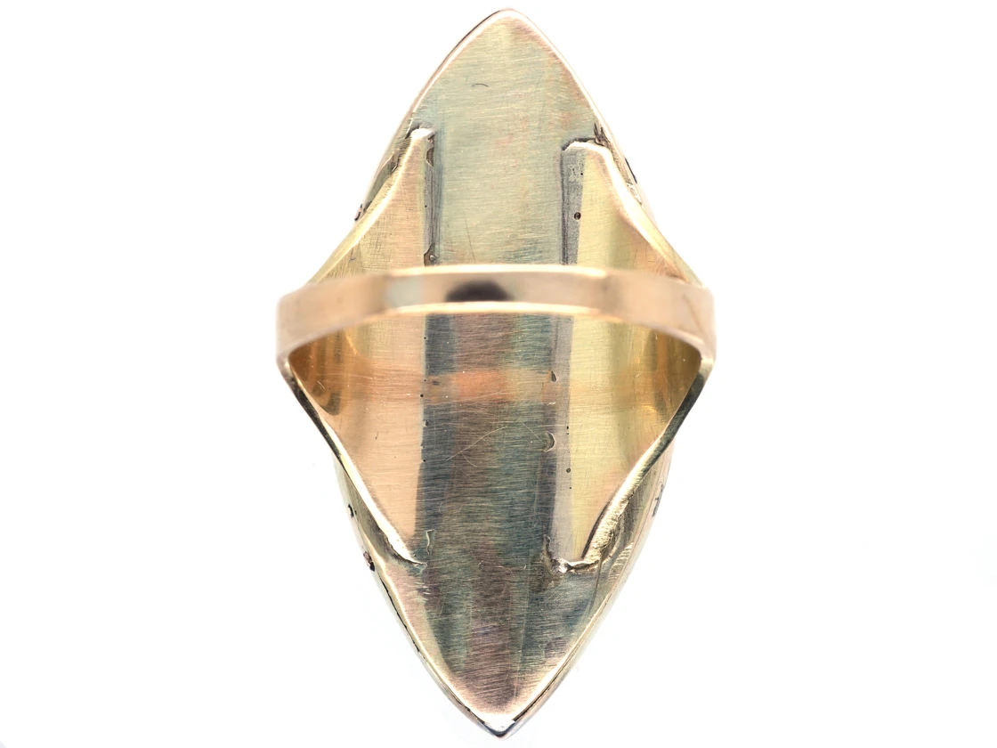 Georgian 15ct Gold, Large Navette Shaped Ring With Blue Enamel & Rose Diamond Rose Motif 5 Georgian 15ct Gold, Large Navette Shaped Ring With Blue Enamel & Rose Diamond Rose Motif - Image 3