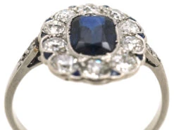 French Platinum, Sapphire & Diamond Oval Cluster Ring 10 French Platinum, Sapphire & Diamond Oval Cluster Ring -Antique Jewellery Company DSC02029
