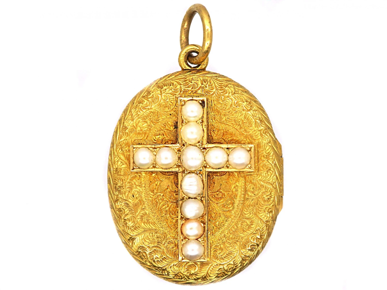 Victorian 18ct Gold Oval Locket With Natural Split Pearl Set Cross 3 Victorian 18ct Gold Oval Locket With Natural Split Pearl Set Cross