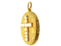 Victorian 18ct Gold Oval Locket With Natural Split Pearl Set Cross 9 Victorian 18ct Gold Oval Locket With Natural Split Pearl Set Cross -Antique Jewellery Company DSC02039 copy